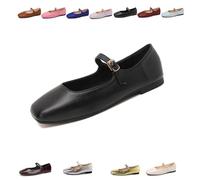 Mary Jane - Zapatos planos para mujer, puntera cuadrada, con correa ajustable en el tobillo, cómodas y informales, Negro , 37 EU