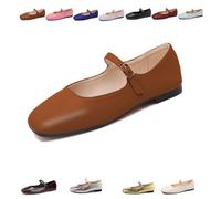 Mary Jane - Zapatos planos para mujer, puntera cuadrada, con correa ajustable en el tobillo, cómodas y informales, marrón, 42 EU