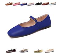 Mary Jane - Zapatos planos para mujer, puntera cuadrada, con correa ajustable en el tobillo, cómodas y informales, azul, 35 EU