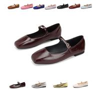 Mary Jane - Zapatos planos para mujer, puntera cuadrada, con correa ajustable en el tobillo, cómodas y informales, Angolan Red, 35 EU