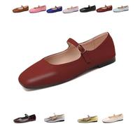 Mary Jane - Zapatos planos para mujer, puntera cuadrada, con correa ajustable en el tobillo, cómodas y informales, rojo, 37 EU