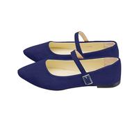 Mary Jane - Zapatos planos retro de gamuza sintética con hebilla y correa para oficina, citas, reuniones de fin de semana, Blue, 40.5 EU