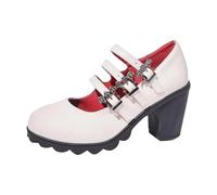 Mary Janes - Zapatillas de tacón de piel para mujer, sandalias de tacón de cuña, zapatos de caminar clásicos para bodas, fiestas, bailes, negocios, oficina, elegante, blanco, 39 EU