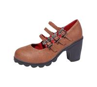 Mary Janes - Zapatillas de tacón de piel para mujer, sandalias de tacón de cuña, zapatos de caminar clásicos para bodas, fiestas, bailes, negocios, oficina, elegante, marrón, 40 EU