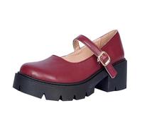 Mary Janes - Zapatos clásicos de piel sintética para mujer, para caminar, para bodas, fiestas, bailes, zapatos antideslizantes para oficina y negocios, vino, 41 EU