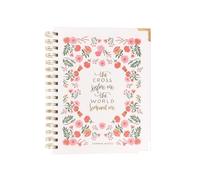 Mary Square Cross Before Me World Behind Me - Diario de notas de sermón, cuaderno cristiano en espiral de 9 x 7.5 pulgadas con diseño floral rosa, 190 páginas guiadas con secciones de escritura