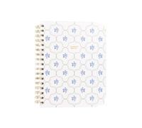 Mary Square Heirloom Tile - Diario de notas de sermón, cuaderno cristiano en espiral de 9 x 7.5 pulgadas con diseño floral azul, 190 páginas guiadas con secciones de escritura, oración y reflexión