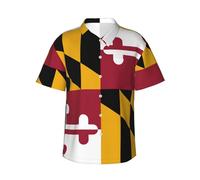Maryland State Flag Print Camisa Hawaiana Verano Playa Botón Down Manga Corta Camiseta para Fiesta Crucero, Negro , XXL