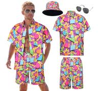 Marypaty Camisa Hawaiana Hombre Camisa de Playa Camisas Causal de Verano para Hombre Pantalones Cortos Conjunto Sombrero Gafas de para El Sol