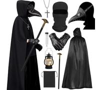 Marypaty Disfraz Medico Peste Negra Plague Doctor Costume Disfraces con Mascara Capa con Capucha Fiesta de Carnaval Medieval Steampunk Cosplay Disfraz para Hombre y Mujer