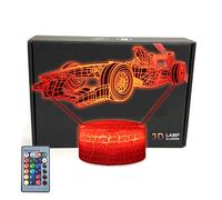 MARZIUS F1 Race Sports Car 3D Illusion Night Light,lámpara de Mesa con Forma de Roadster con Tarjeta de felicitación,Base Luminosa, para Hombres,niños,niños,Regalos para Adolescentes (1)