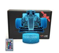 MARZIUS F1 Race Sports Car 3D Illusion Night Light,lámpara de mesa con forma de Roadster con tarjeta de felicitación,base luminosa, para hombres,niños,niños,regalos para adolescentes (2)