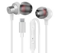 MAS CARNEY Auriculares con Cable USB C TI3, Cascos Internos con Microfono para Samsung, Huawei, OPPO, Honor, Google Pixel y Otros Teléfonos Inteligentes con Interfaz Tipo C- Blanco
