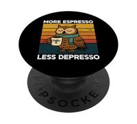 Más Espresso Menos Depresión Búho Japonés Retro Amante del Café PopSockets PopGrip Adhesivo