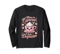 Más espresso menos depresión de café diversión Manga Larga