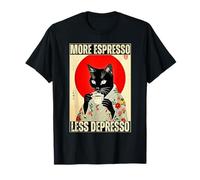 Más Espresso Menos Depresso Kimono Gato Arte Japonés Camiseta