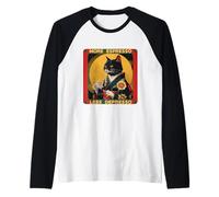 Más Espresso Menos Depresso Kimono Gato Negro Arte Japonés Camiseta Manga Raglan