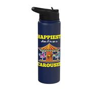 Más feliz cuando estoy en un carrusel Cita de Merry-Go-Round Ride Stainless Steel Insulated Water Bottle