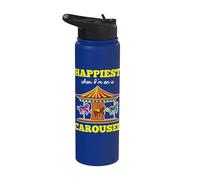 Más feliz cuando estoy en un carrusel Cita de Merry-Go-Round Ride Stainless Steel Insulated Water Bottle