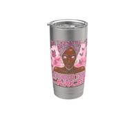 Más fuerte que el cáncer Mes de concientización sobre el cáncer de mama Afro Vaso térmico de acero inoxidable de doble pared