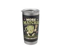 Más Matcha Menos Drama Lindo Arte Kawaii Amante del Té Vaso térmico de acero inoxidable de doble pared