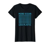 Más Océano Menos plástico Ahorra Las Olas del océano Camiseta gráfica económica, Mujer, Negro, S