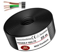 MAS Premium 5-100m Gummischlauchleitung Energie- Baustellkabel H05RR-F 2x 0,75_1_1,5; 3G 0,75_1_1_1,5_2,5; 4G 0,75_1_1,5; 5G 1,5_2,5 Flexible Leitung für leichten Geräte (H05RR-F 4G 0,75 mm², 25 M