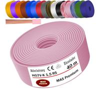 MAS Premium Cable Ader H07 V-K de 5 a 100 m 1 x 1,5 mm² SW HBL GNGE GN RT DBL BR OR GR WS VIO U-MAR.BL RS RTWS DBLWS o GE cable único flexible (color rosa, 40 m)