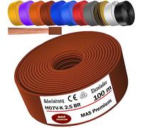 MAS Premium Cable conductor de 5 a 100 m H07 V-K 2,5 mm² negro, azul claro, verde/amarillo, rojo, azul oscuro, marrón, naranja, gris, blanco, violeta o amarillo, cable individual flexible (marrón, 100