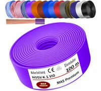 MAS Premium Cable de 5 a 100 m H05 V-K 1 mm² BLWS BR DBL DBLWS GNGE GR HBL OR RS RT RTWS SW U-MAR.BL VIO o WS Single ader flexible (violeta, 100 m)