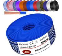 MAS Premium Cable de 5 a 100 m H05 V-K 1 mm² BLWS BR DBL DBLWS GNGE GR HBL OR RS RT RTWS SW U-MAR.BL VIO o WS Single ader flexible (azul oscuro y blanco, 100 m)