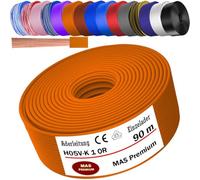MAS Premium Cable de 5 a 100 m H05 V-K 1 mm² BLWS BR DBL DBLWS GNGE GR HBL OR RS RT RTWS SW U-MAR.BL VIO o WS Single ader flexible (naranja, 90 m)