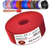 MAS Premium Cable de 5 a 100 m H05 V-K 1 mm² BLWS BR DBL DBLWS GNGE GR HBL OR RS RT RTWS SW U-MAR.BL VIO o WS Single ader flexible (rojo, 100 m)