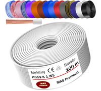 MAS Premium Cable de 5 a 100 m H05 V-K 1 mm² BLWS BR DBL DBLWS GNGE GR HBL OR RS RT RTWS SW U-MAR.BL VIO o WS Single ader flexible (blanco, 100 m)