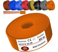 MAS Premium Cable de 5 a 100 m, H07 V-K, 10 mm², negro, marrón, azul oscuro, amarillo verdoso, azul claro, gris, naranja o rojo, cable individual flexible (naranja, 60 m)