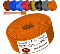 MAS Premium Cable de 5 a 100 m, H07 V-K, 10 mm², negro, marrón, azul oscuro, amarillo verdoso, azul claro, gris, naranja o rojo, cable individual flexible (naranja, 100 m)