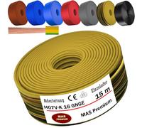 MAS Premium Cable de 5 a 100 m, H07 V-K, 16 mm², negro, marrón, azul oscuro, amarillo verdoso, gris, azul claro, naranja o rojo, cable individual flexible (verde amarillo, 15 m)