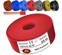 MAS Premium Cable de 5 a 100 m H07 V-K 16 mm² negro, marrón, azul oscuro, amarillo verdoso, gris, azul claro o rojo, cable individual flexible (rojo, 15 m)