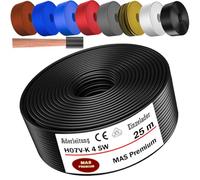 MAS Premium Cable de 5 a 100 m H07 V-K 4 mm² negro, marrón, azul oscuro, amarillo verdoso, gris, azul claro, blanco o rojo, cable individual flexible (negro, 25 m)