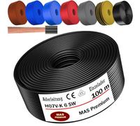 MAS Premium Cable de 5 a 100 m H07 V-K 6 mm² negro, marrón, azul oscuro, amarillo verdoso, gris, rojo, naranja o azul claro, cable individual flexible (negro, 100 m)