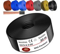 MAS Premium Cable de 5 a 100 m H07 V-K 6 mm² negro, marrón, azul oscuro, amarillo verdoso, gris, rojo, naranja o azul claro, cable individual flexible (negro, 30 m)