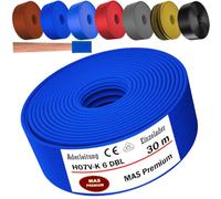 MAS Premium Cable de 5 a 100 m H07 V-K 6 mm² negro, marrón, azul oscuro, amarillo verdoso, gris, rojo, naranja o azul claro, cable individual flexible (azul oscuro, 30 m)