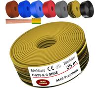 MAS Premium Cable de 5 a 100 m H07 V-K 6 mm² negro, marrón, azul oscuro, amarillo verdoso, gris, rojo o azul claro, cable individual flexible (amarillo verdoso, 25 m)
