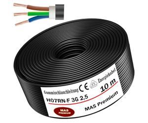 MAS Premium - Cable de alimentación de goma H07RN-F 3G 1, 1,5, 2,5, 4, 6, 10 o 3 x 1,5, Cable flexible para dispositivos pesados (H07RN-F 3G2,5 mm², 10 m)