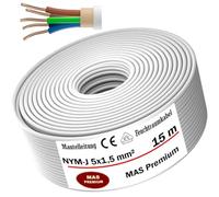 MAS Premium - Cable de alimentación NYM-J para piezas húmedas (5 a 170 m), cable eléctrico revestido de 5 x 1,5, 2,5, 4, 6, 10 o 16, con anillo fijo