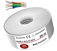 MAS Premium Cable de alimentación para ambientes húmedos 5-170m NYM-J 5 x 1,5, 2,5, 4, 6, 10 o 16 mm², cable revestido en anillo para instalación fija (NYM-J 5 x 1,5 mm², 25m)