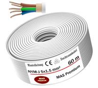 MAS Premium Cable de alimentación para ambientes húmedos, cable de alimentación 5-170 m, NYM-J 5 x 1,5, 2,5, 4, 6, 10 o 16, anillo de cable eléctrico para instalación fija (NYM-J 5 x 1,5 mm², 60 m)