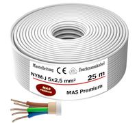 MAS Premium Cable de alimentación para ambientes húmedos, cable de alimentación de 5 - 200 m, NYM-J 3 x 1, 5 2,5 4 4 6 10 o 5 x 1,5 2,5 4 6 10 16, cable eléctrico para instalación fija (NYM-J 5 x 2,5