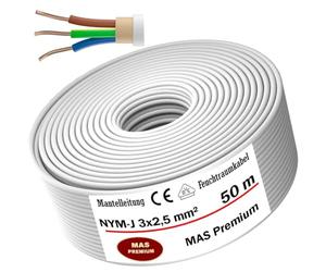 MAS Premium Cable de alimentación para ambientes húmedos, cable de alimentación de 5 - 200 m, NYM-J 3 x 1, 5 2,5 4 4 6 10 o 5 x 1,5 2,5 4 6 10 16 cable eléctrico para instalación fija (NYM-J 3 x 2, 5