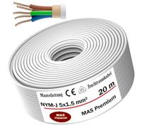 MAS Premium Cable de alimentación para ambientes húmedos Cable eléctrico 5-170m Cable con funda NYM-J 5x1,5, 2,5, 4, 6, 10 o 16 Cable eléctrico en rollo para instalación fija (NYM-J 5x1,5 mm², 20m)
